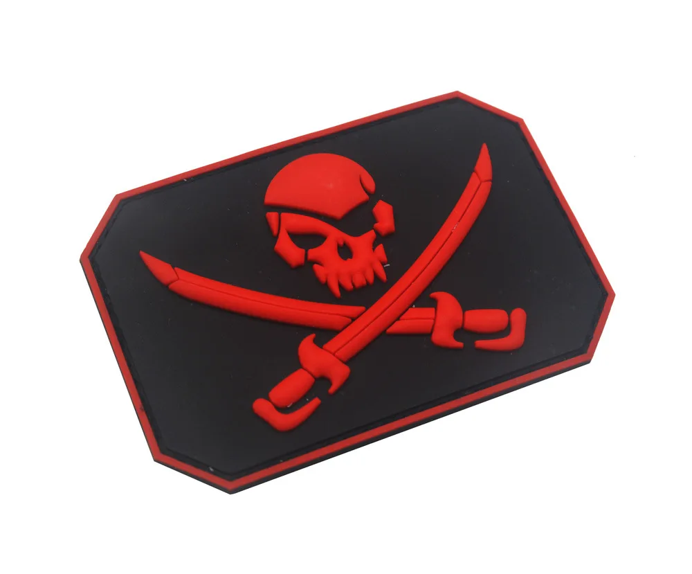 RED Jolly Roger Флаг патч бязь Джек Череп пират ПВХ Боевая тактическая Jolly сенсорная застежка патч тактический боевой значок нашивки - Цвет: RED