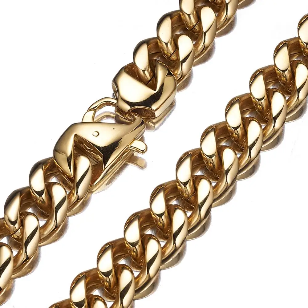 

Huge Heavy Fashion Men's Best Jewelry 316L Stainless Steel 15mm Wide Gold Color Curb Cuban Link Chain Bracelet Or Necklace 7-40"