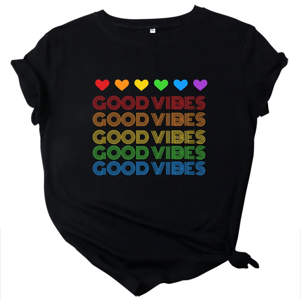 MK GOOD VIBES сердце С принтом Футболка с короткими рукавами для женщин хлопковая