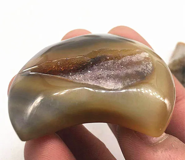 

Natural quartz crystal Brazil agate crystal hole carving energy reiki moon ornaments healing