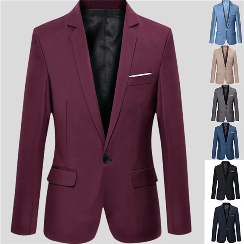 

Long Sleeve Lapel Men's Business Blazer Formal Coat Slim Fits One Buttom Suit