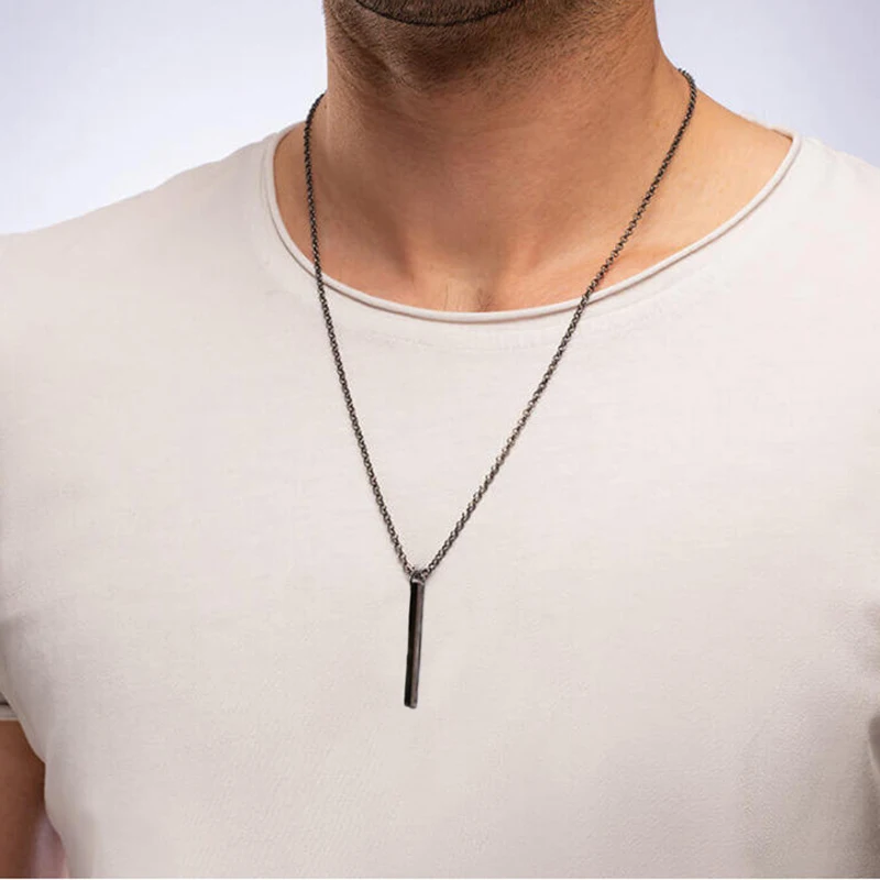 2021 New Silver Color Men Spiral Necklace Stainless Steel Rectangle Minimalist Simple Personality Hip Hop Ins Men's pendant boys |