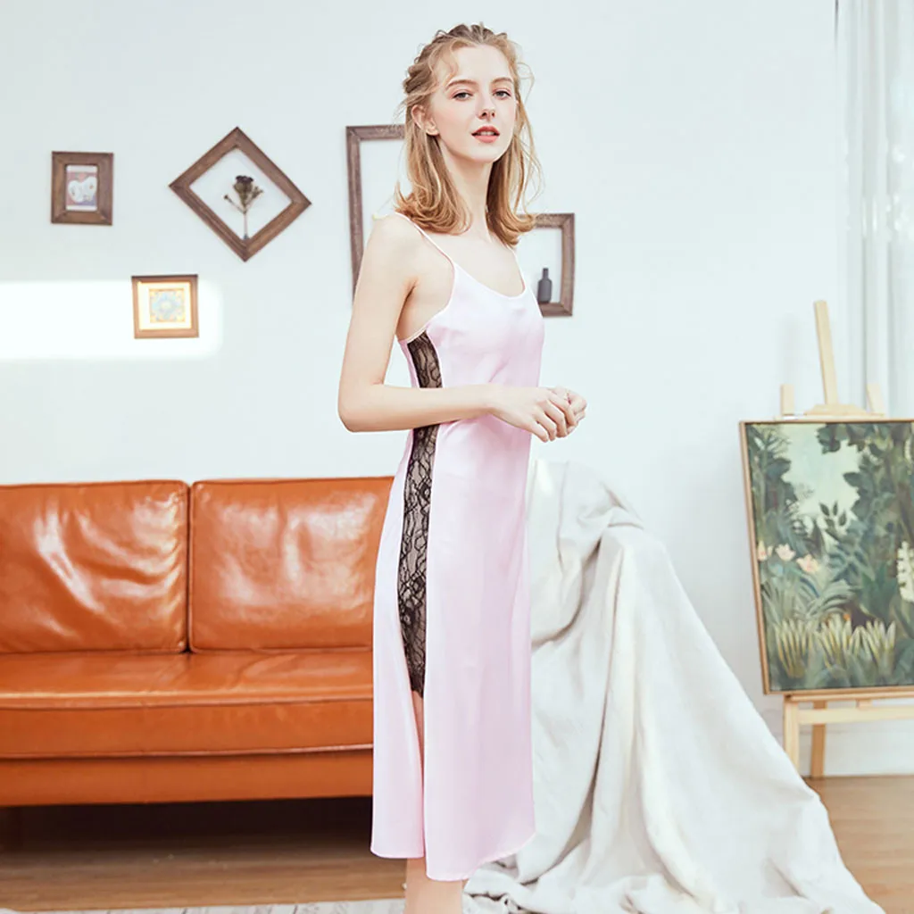 Популярная женская шелковая атласная ночная рубашка Сексуальная Прямая Ночная