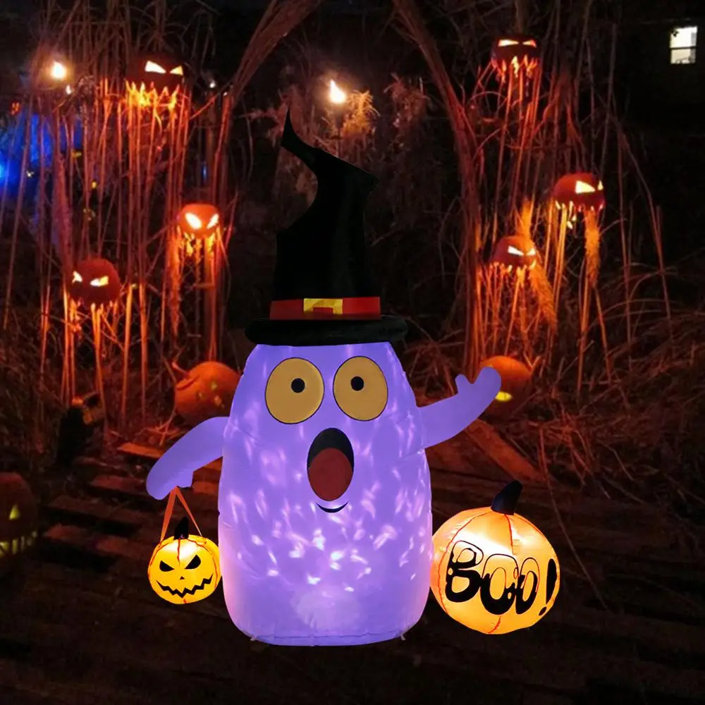 OurWarm Halloween Party LED Light Inflatable Ghost Pumpkin Stand Outdoor Horror Props Halloween Event Party Decorations 142x87cm