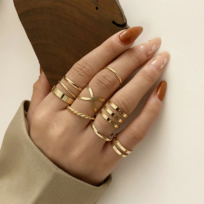 

8pcs Rings Set for Women Bohemian Style Fashion Vintage Combination Geometric Opening Cross Twist Ring Girls Party Jewelry Gifts