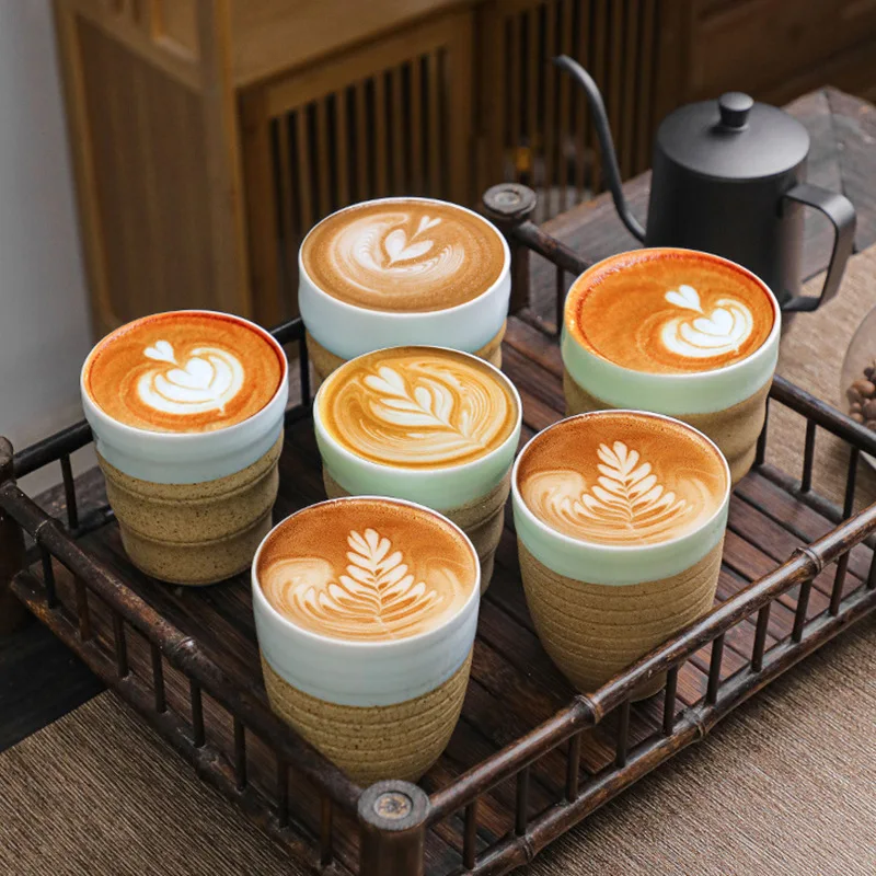 

Celadon Stoneware Espresso Coffee Cup Ceramic Retro Tea Cup Office Handy Cup