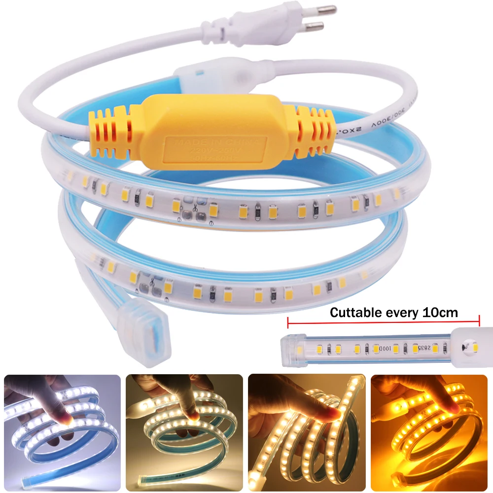 

High Bright 2835 SMD LED Strip Light AC220V Flexible LED Tape Waterproof LED Ribbon Rope Light for Decor 2700K 3000K 4000K 6000K