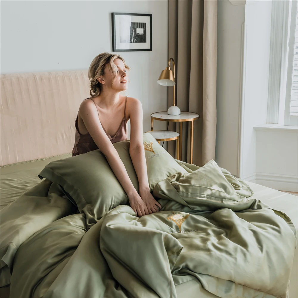 Goede Verse Lichtgroen 4 Stuk Beddengoed Sets Tencel Lyocell Zijdezacht Kussensloop Dekbedovertrek Laken Delicate Hot Boren Orchidee