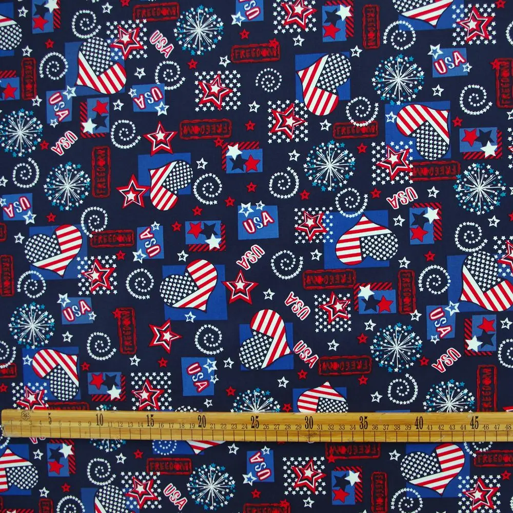 

1 yard Flag heart and star printed Cotton Woven Fabric (width=140cm)