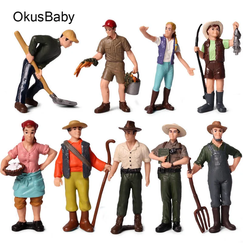 

Western Children Play set Mini Size Farm Doll Emulational Vinyl Plastic Toys Figure Kids Worker Occupational Model farmer Set