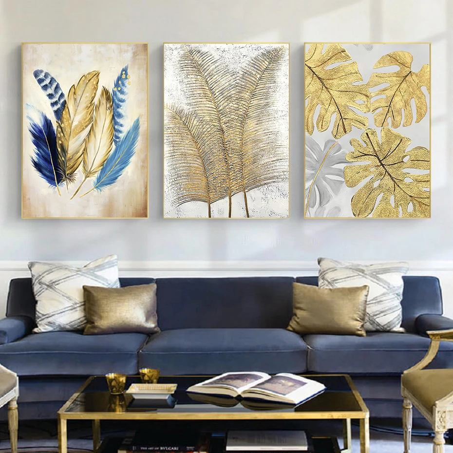 

Nordic Minimalism Golden Feather Leaf Gold Foil Light Luxury Poster Canvas Painting Wall Art Bedroom Living Room Home Decoration