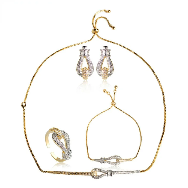 Женский комплект из колье серёг кольца и браслета с фианитом|Ювелирные наборы| |