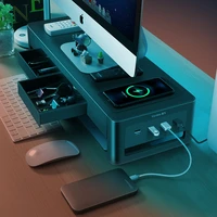 monitor stand riser usb3 0 hub support data transfer and wireless charging with drawer storage box desk organizer for laptop pc