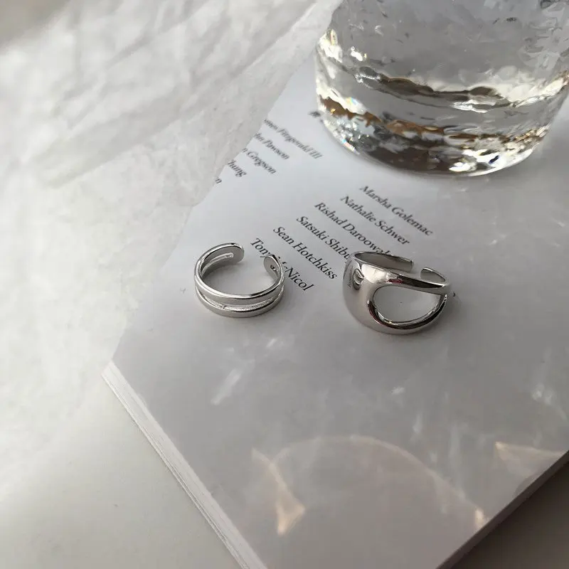 

925 Sterling Silver Adjustable Opening Hollow Out INS Style Irregular Line Double Layer Ring Femme Punk Ring Accessories Gifts