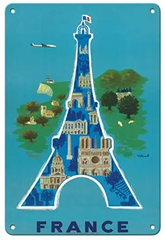 

Франция-Эйфелева башня, Париж-авиакомпания Бернара виллемота с. Металлический жестяной знак