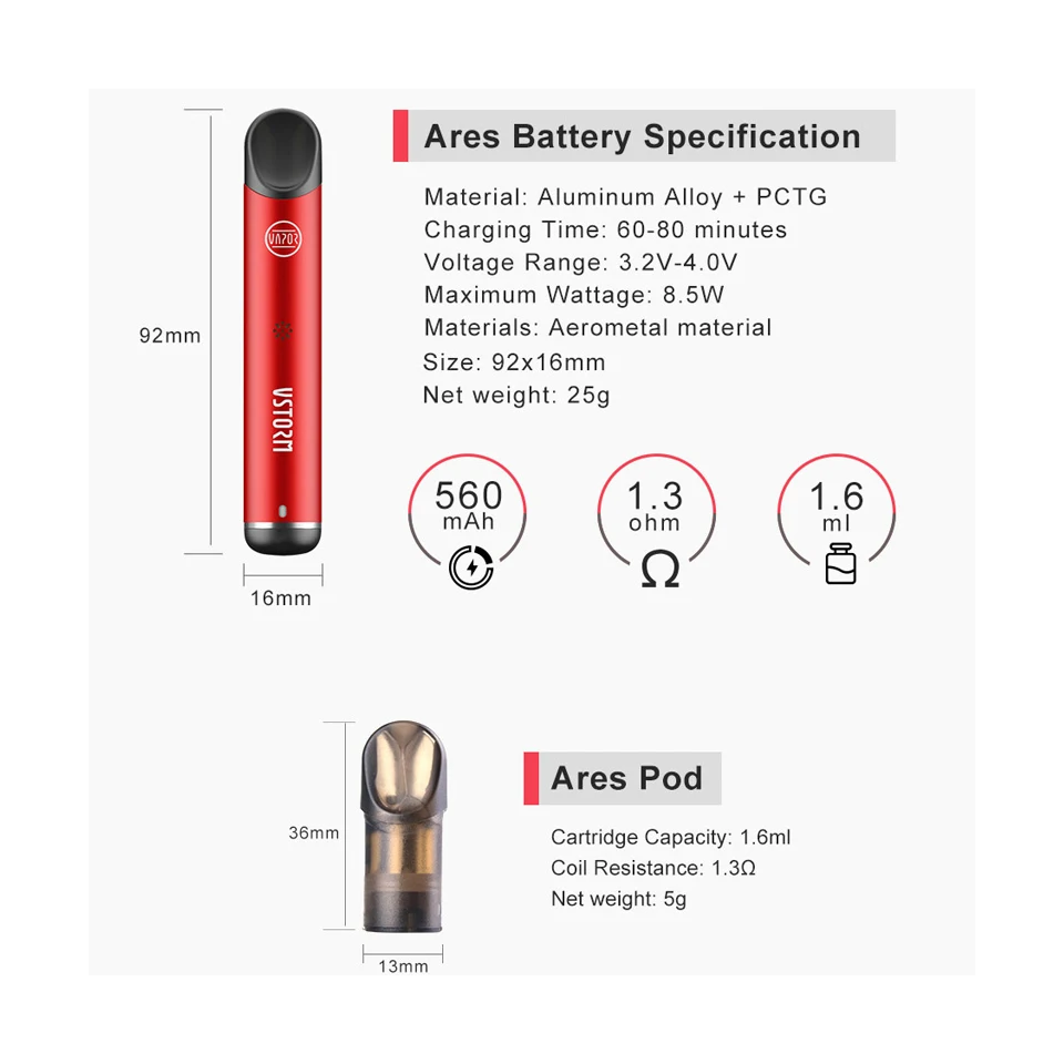 Электронная сигарета оригинальная система Vapor Storm Ares Pod Vape комплект 560 мАч 1 6 мл