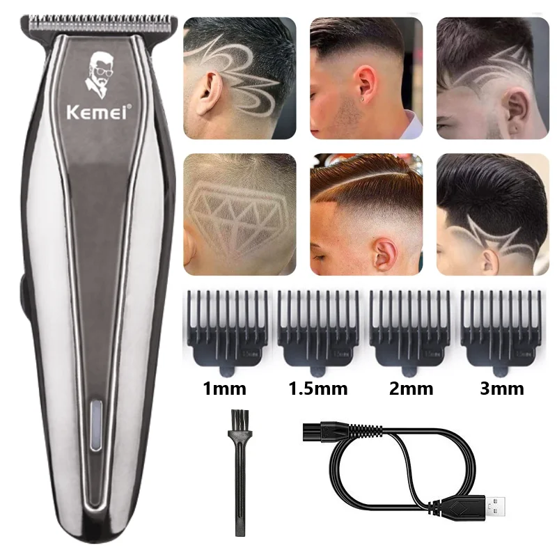 

Kemei 1222 Professional T Blade Beard Hair Trimmer Mower for All-around Outlining Dry-shaving and Fading Cutter Rechargeable
