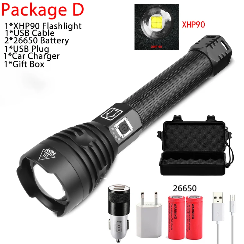 XHP90 Самый мощный XHP90 Новое поступление светодиодный фонарик с usb зумом 18650 26650 USB Перезаряжаемый Аккумулятор VS XHP70/P50 походный фонарь - Испускаемый цвет: XHP90