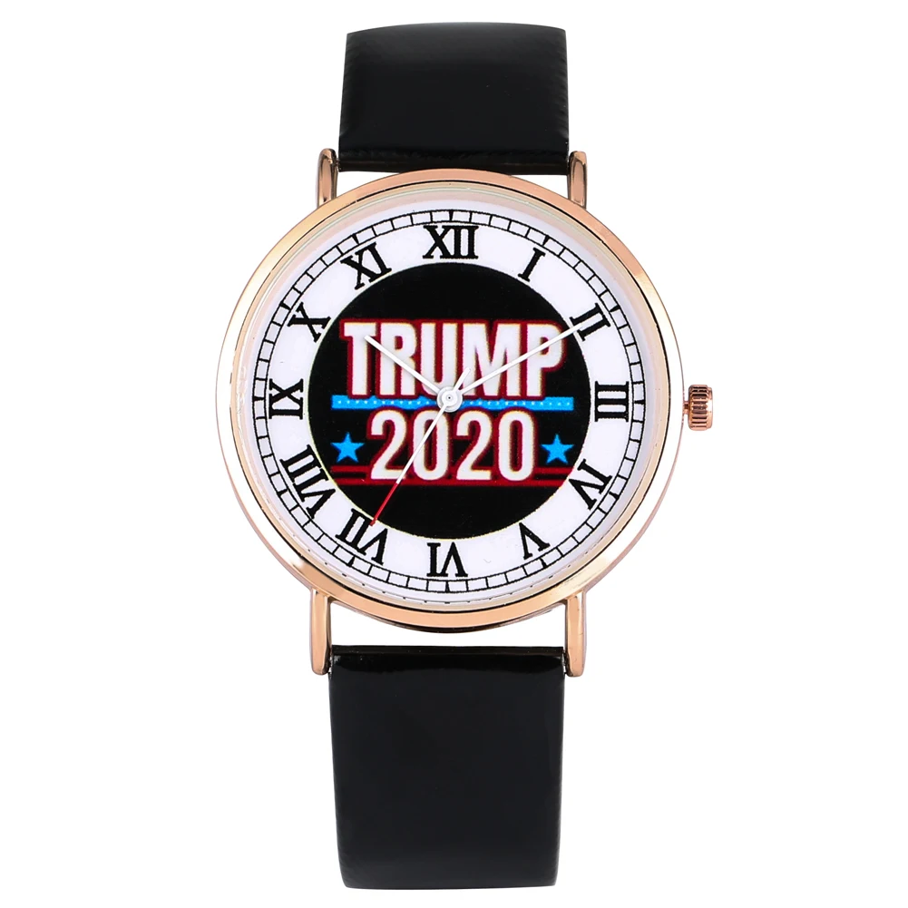 

Women Quartz Wristwatch Trump 2020 Pattern Dial Keep America Great Analog Watch Leather Strap Roman Numerals Female Reloj Mujer