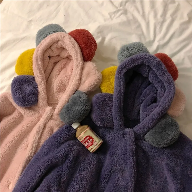 

Women Nightgowns Winter Coral Velvet Thicken Warm Womens Sleepwear Home Female Sleepshirts Nightdress Hooded Kawaii Loose Preppy