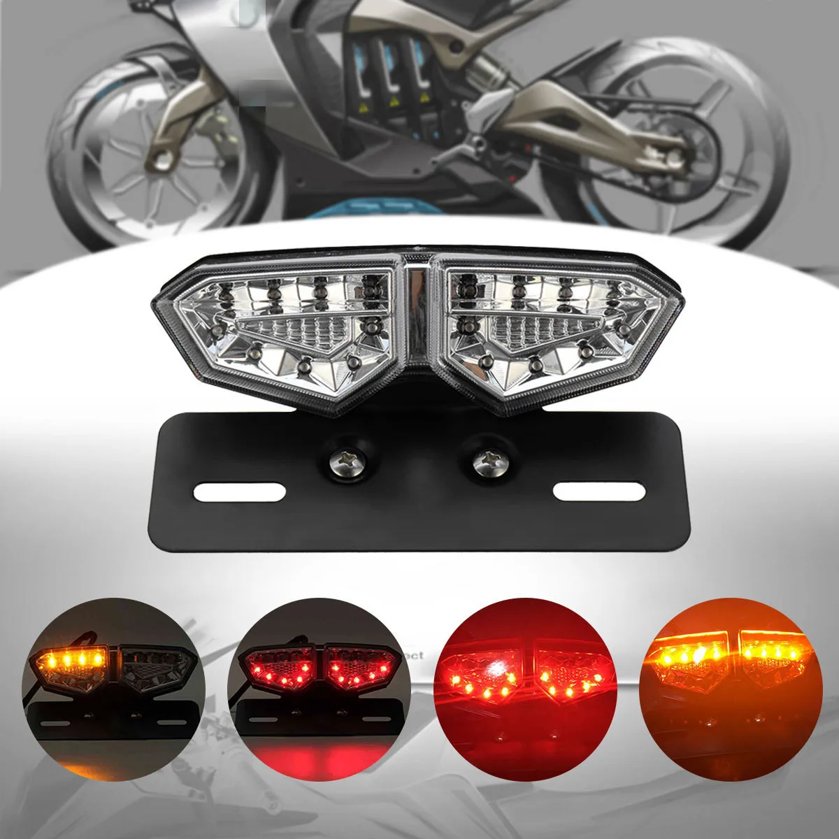 

Universal Multifunction Motorcycle LED Taillight Custom Motorbike Rear Stop Brake License Plate Light for Cafe Racer Flash Lamp
