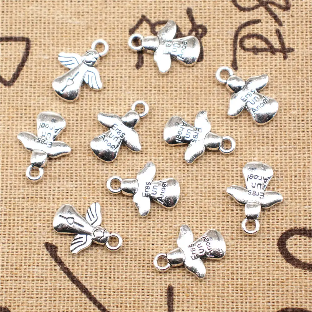 

Angel Charms Supplies For Jewelry Making Kit Antique Silver Color 20pcs 13x16mm