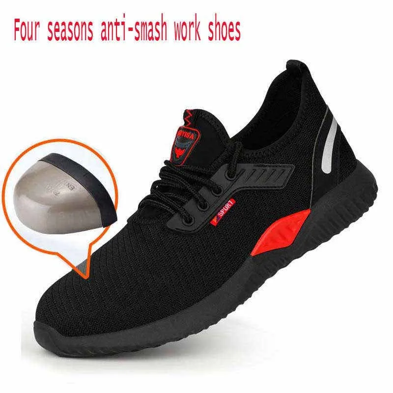 2020 safety shoe men toe steel indomitable work shoes anti-knock construction boots for breathable lightweight sneakers | Обувь