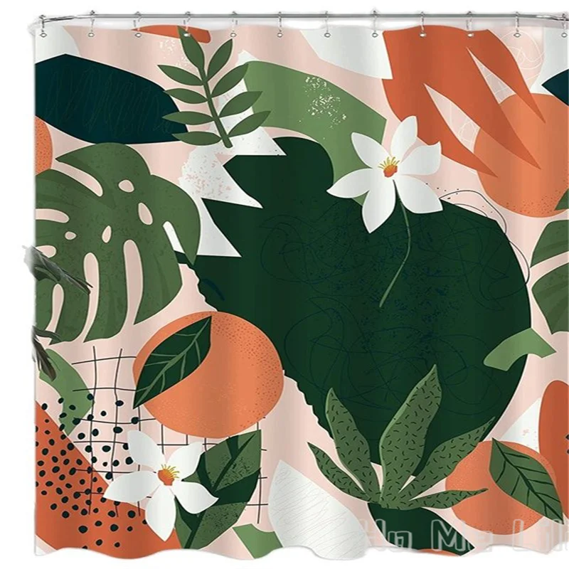 

Abstract Modern Orange By Ho Me Lili Shower Curtain Set Bathroom Decor Aesthetic Fruit Flower Tropical Leaves Bath Accessories