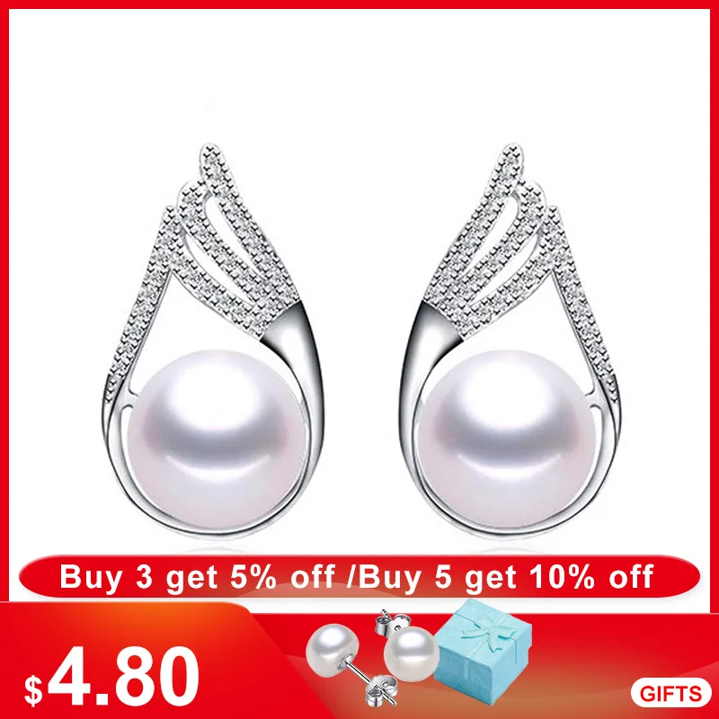 AAAA 100% натуральный пресноводный жемчуг серьги гвоздики женская мода Стерлинговое