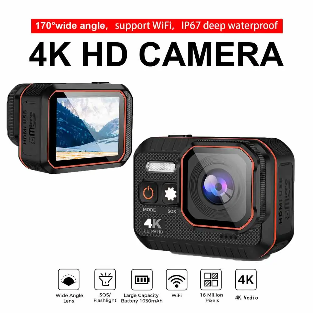 HD 4K Action Camera 170 Degree WiFi 30fps Video Professional Support NightShot Waterproof Diving Camera Case For Youtube Video
