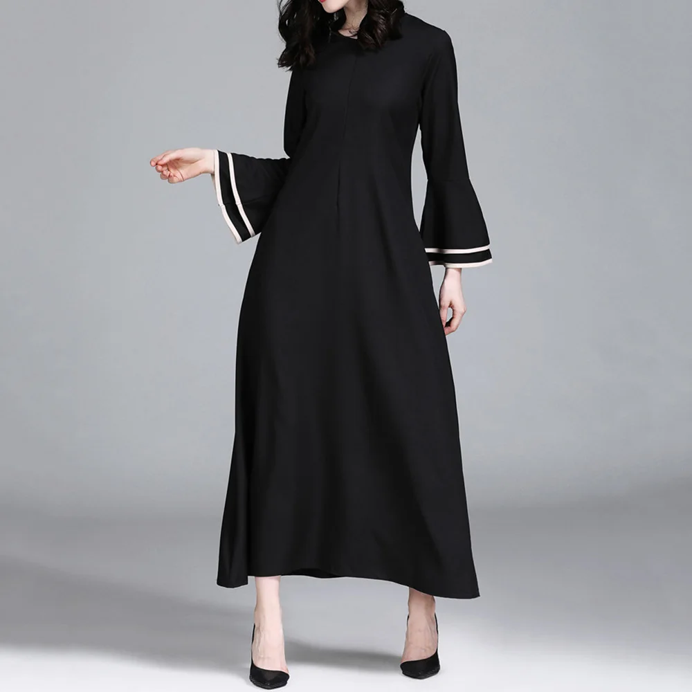 Abaya Jilbab мусульманское платье макси Однотонное голубое длинное платье-Кафтан