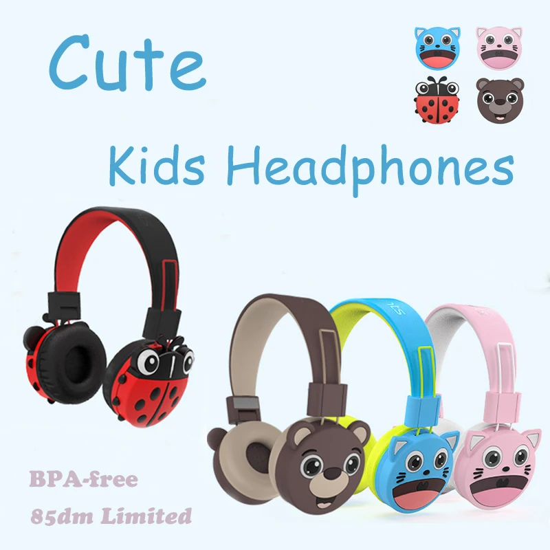 Wired Headphones 3.5mm Cartoon Foldable Cute Earphone Cat Girls Boys Gifts Children Headset Music Mobile Phone Noise Cancelling