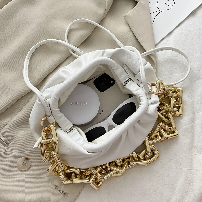 

Fashion Solid Color soft Pleated Armpit Shoulder Bags for Women Thick Chain pouch 2021 Ladies Brand Designer Crossbody handbags