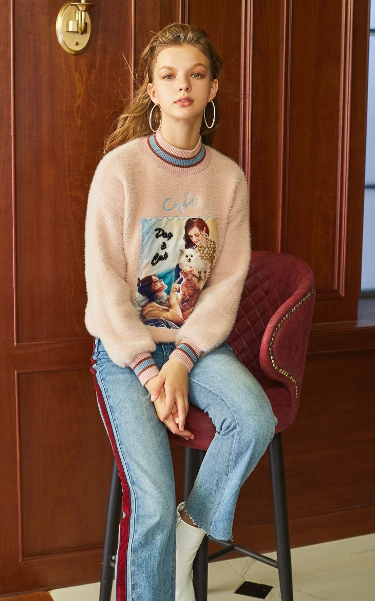 Vero Moda новая зимняя Печать Свободный свитер с высоким воротником | 319413523