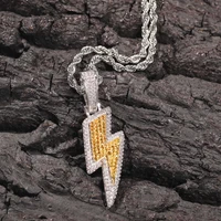 lightning shape double color iced out bling bling pendantnecklace mirco pave prong setting for men hip hop jewelry bp052
