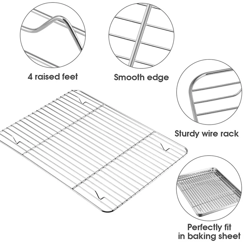 

Baking Sheet with Rack Set Stainless Steel Heavy-Duty Cookie Half Sheets Oven Tray