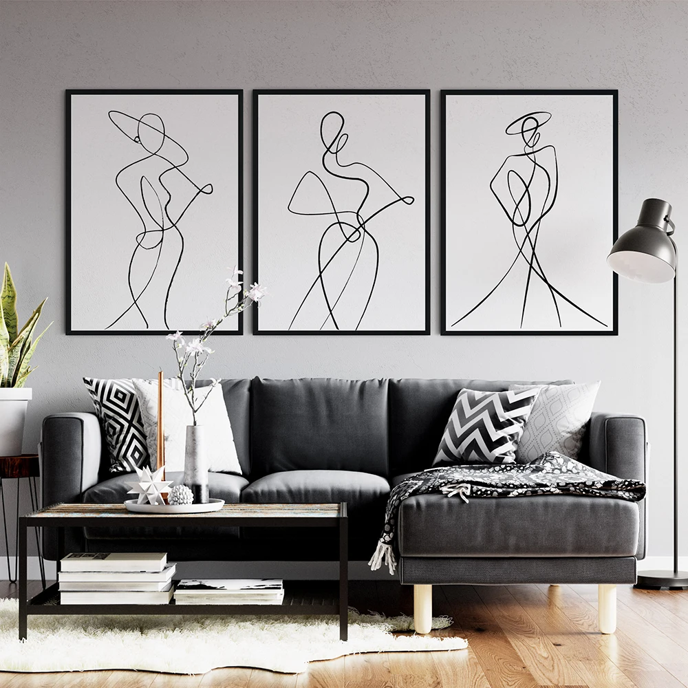 

Женское тело, одна линия, рисование на холсте, абстрактная Женская фигурка, художественные принты, Настенный декор для спальни