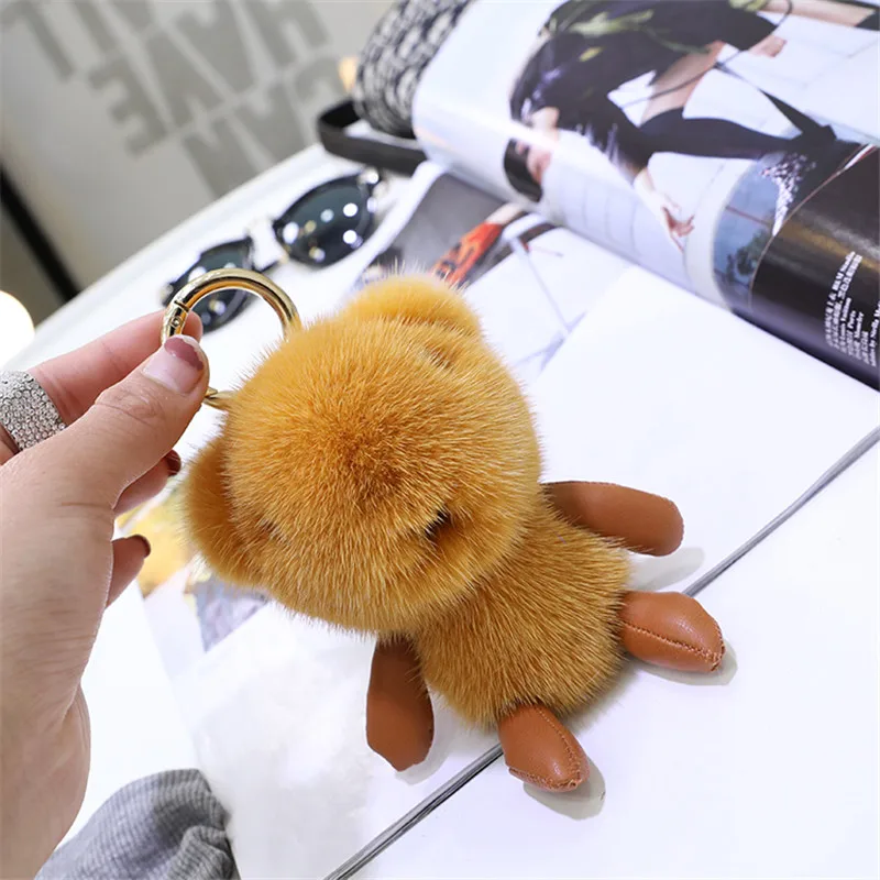 

Cute Mink Furry Bag Pendant Mobile Phone Chain Plush Toy Bear Doll Key Chain Car Pendant Gift