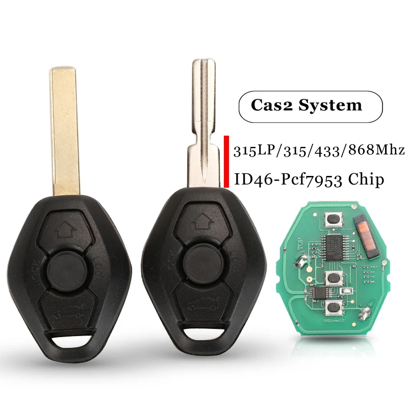 jingyuqin 3 Buttons CAS2 System Car Remote Key 315/433/868 Mhz ID46-7953 Chip For BMW 3/5/7 Series With HU58 Or HU92 Blade