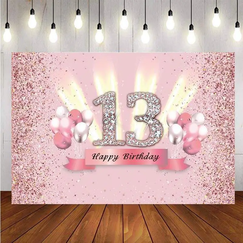 

Фон для фотосъемки с изображением милого 13-го розового воздушного шара розового золота с блестками для вечеринки в честь Дня Рождения