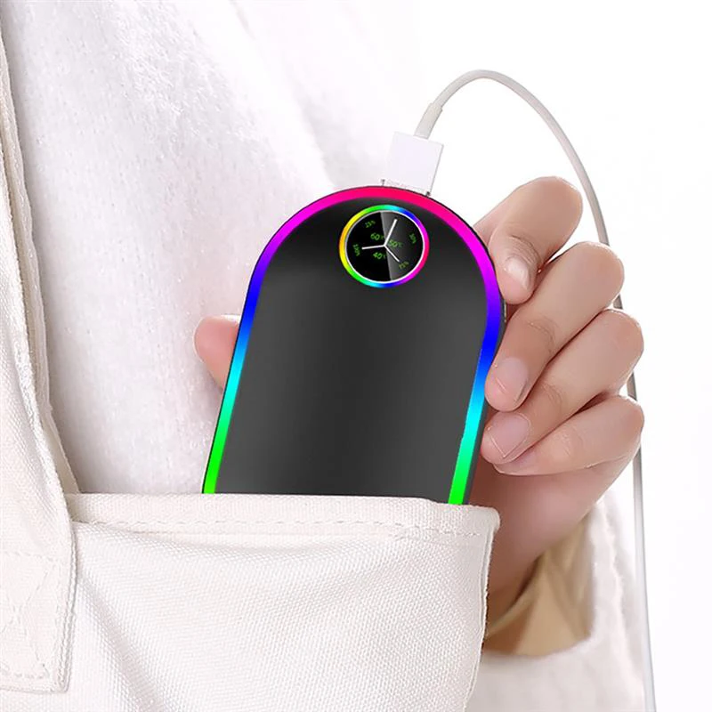 

7 Color Hand Warmer Temperature Display USB Mobile Power Massage Flashlight to Warm the Baby