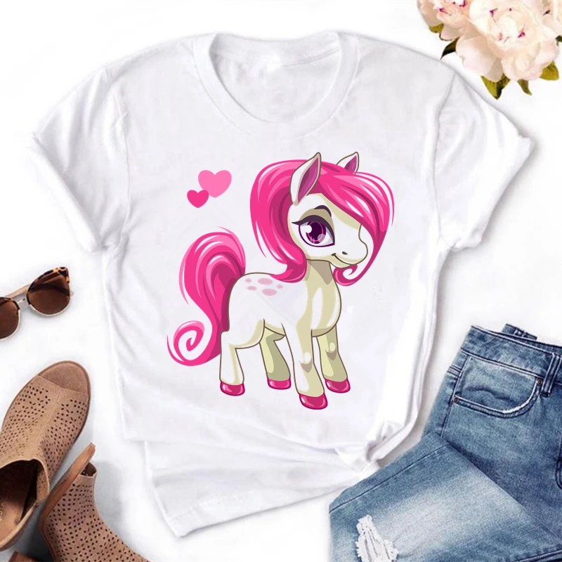 Новинка забавная женская футболка с рисунком единорога радуги летняя в стиле