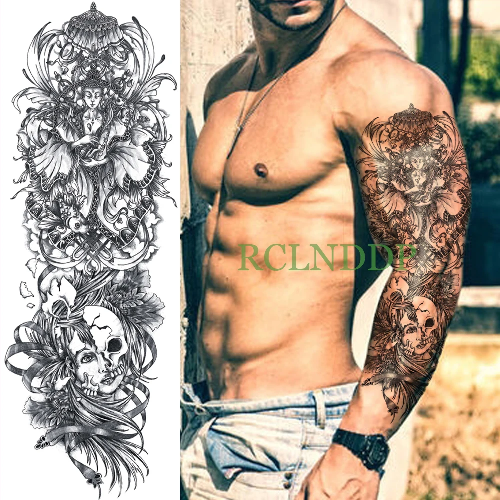 

Waterproof Temporary Tattoo Sticker skull goddess full arm fake tatto body art flash tatoo sleeve large size tato for men women