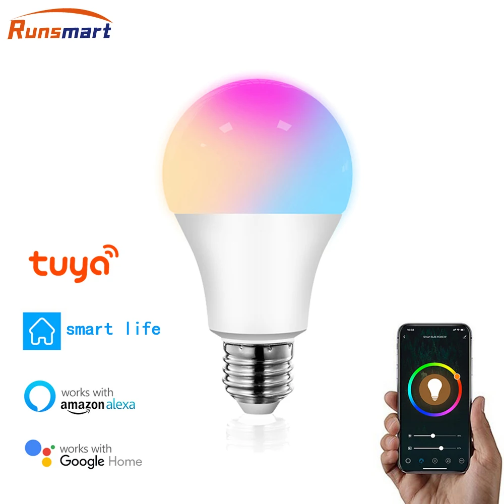 

RUNSMART Tuya 9W 12W WiFi Smart Light Bulb, E27 RGB LED Lamp Dimmable with Smart Life APP, Voice Control for Google Home, Alexa