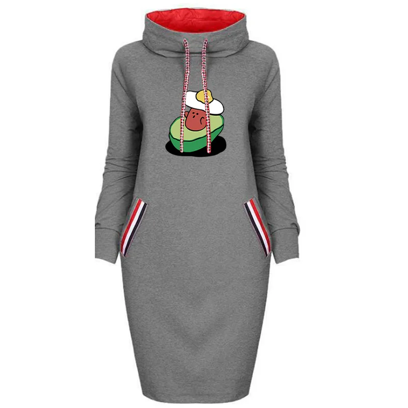 

Long Sleeve Ladies Bodycon Dresses Sweatershirt Kawaii Avocado Print Autumn Plus Size Elegant Party Slim Black Robes Femme