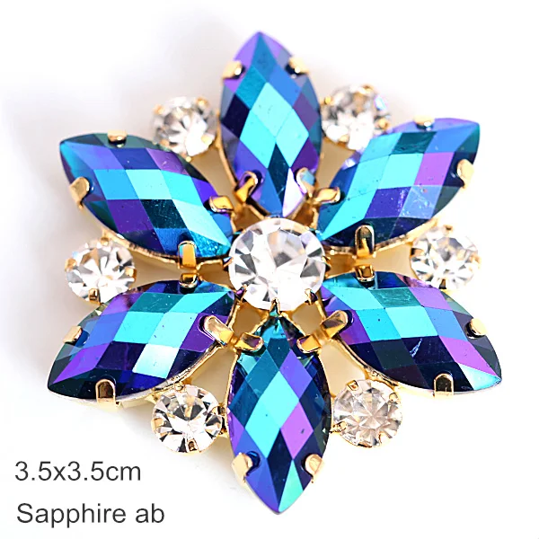 Sapphire AB-3.5cm 1 шт. кристалл AB аппликация из стеклянных страз с золотой основой цветок аппликация стразы пришить стразы для свадебного платья B3486 - Цвет: Sapphire AB-3.5cm