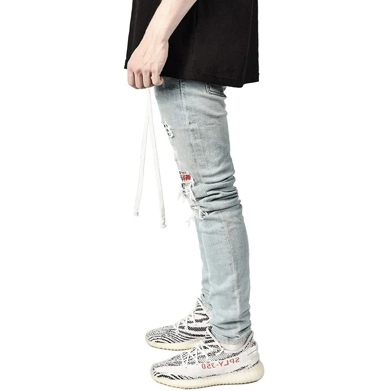 

2020 Hot Skinny Jeans Men Ripped Grid Stretch Denim Pants Elastic Waist Big Size European S-5XL Hip-hop Casual Men jeans pants