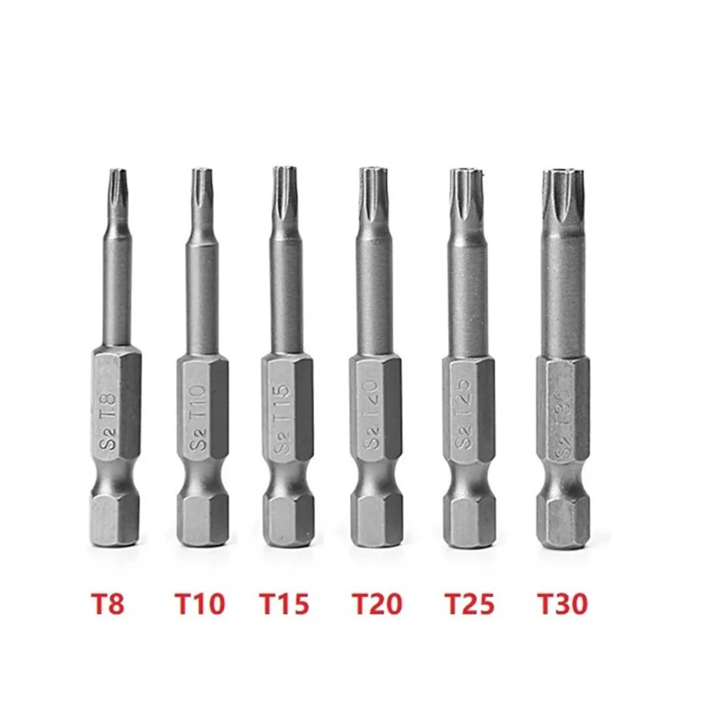 

6 шт. 50 мм Магнитные биты для отверток Torx 1/4 \ "шестигранный хвостовик T8 T10 T15 T20 T25 T30 отвертки ручной инструмент