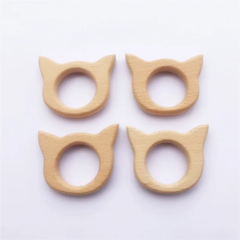 

Chenkai 10pcs Cat Wooden Teether Ring Nature Baby Rattle Teething Grasping Toy DIY Organic Eco-friendly Wood Gift Accessories
