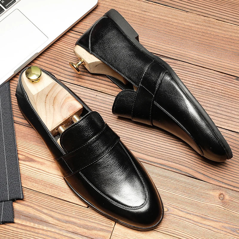 Мужские летние кожаные лоферы Phenkang темно коричневые повседневные кроссовки